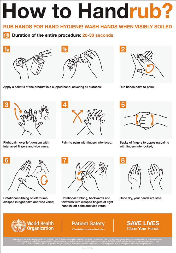 Hand hygiene technique with an alcohol-based hand sanitizer (reproduced from reference number 5)