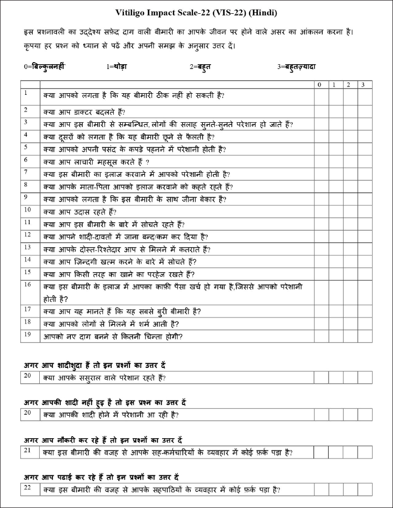 Hindi version of Vitiligo Impact Scale-22