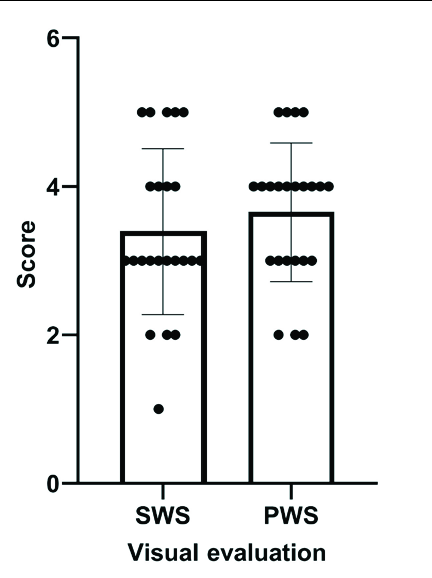 Efficacy of photodynamic therapy in patients with Sturge–Weber syndrome (SWS) and Port-wine stains (PWS): Visual evaluation (shows no significant differences between SWS and PWS)