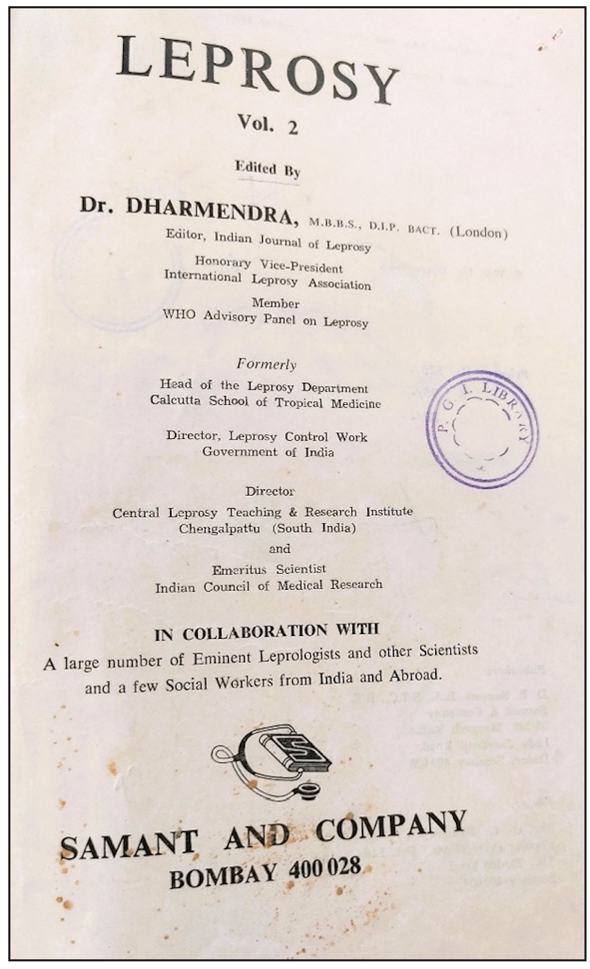 Title page of Leprosy by Dharmendra (Second Volume, 1978).