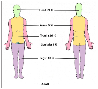 Rule of nines for assessing body surface area is a quick method for estimating the percentage of total body surface area affected by burns, helping guide treatment decisions.