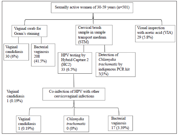 Flow chart for screening of reproductive tract/sexually transmitted infections and cervical cancer.