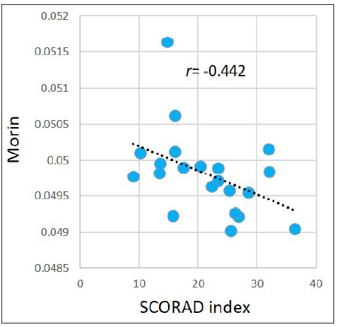 Pearson correlations between the SCORAD index and morin in the AD group.
